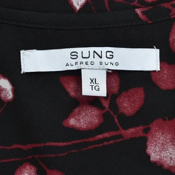 NWT Alfred Sung Floral Tank Top Black Red Sleeveless V-Neck Size XL - Picture 8 of 11